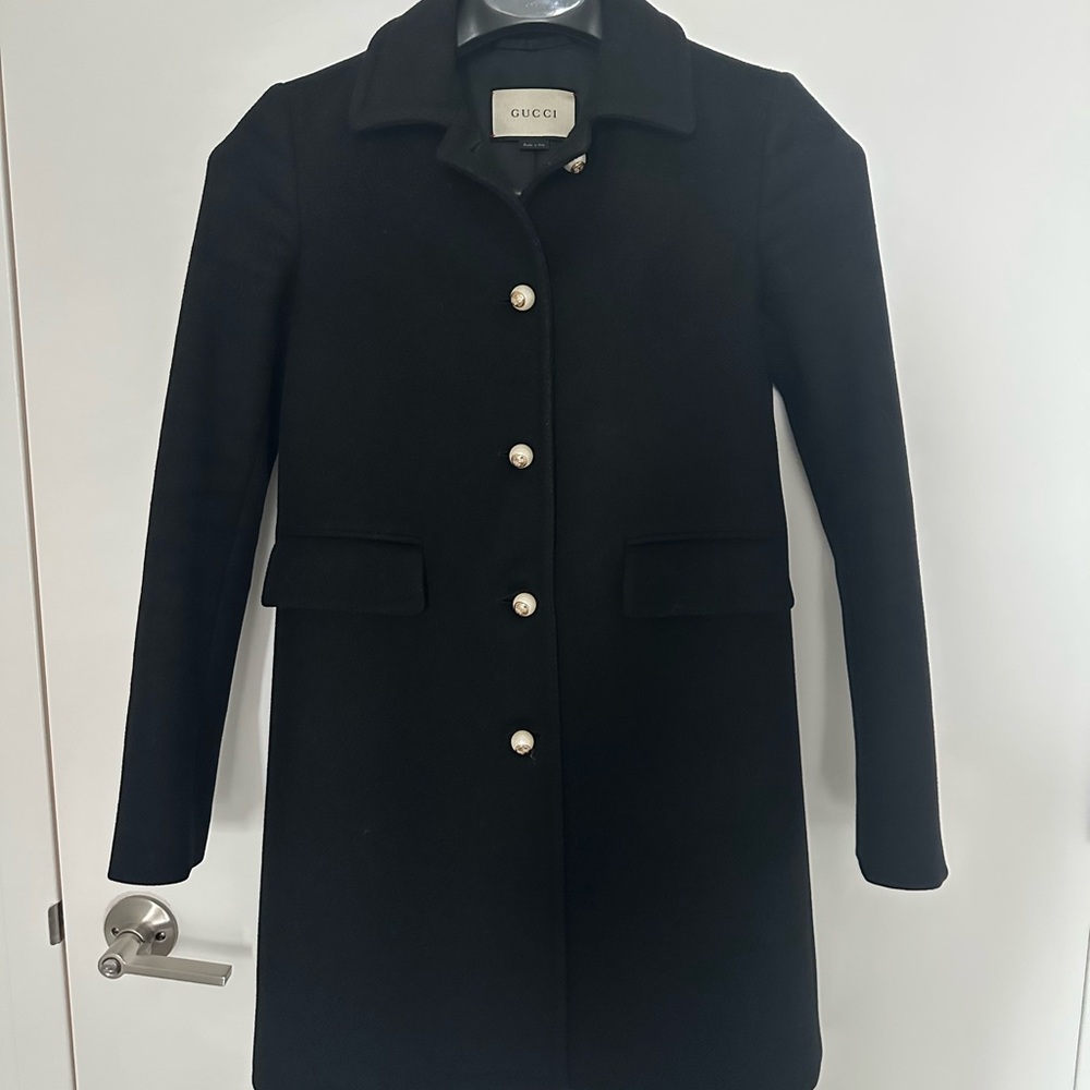 Gucci Black Wool Coat with Gold Buttons - Picture 2 of 8